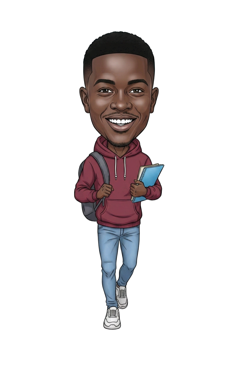 Illustrated young man with a backpack and books